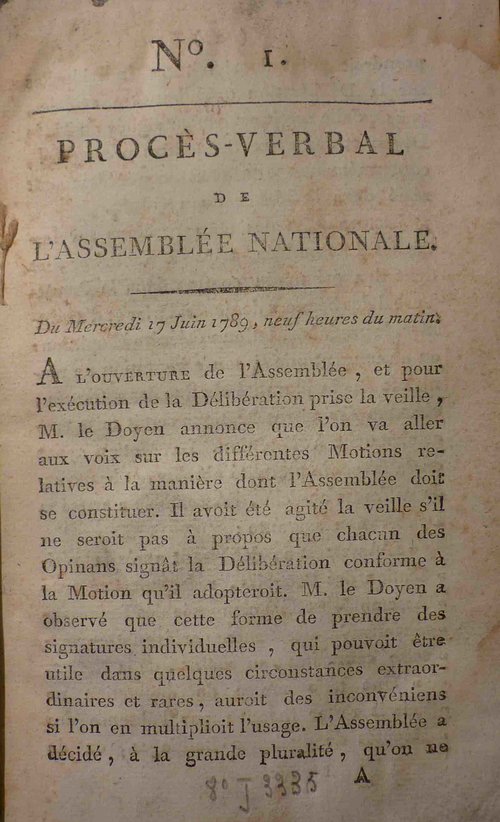 Fig. n° 3 : Le premier procès-verbal imprimé par Baudouin