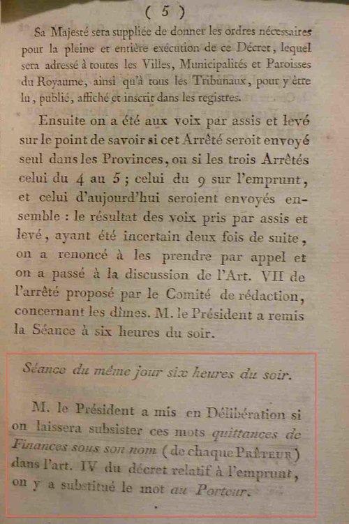 Fig. n° 5 : Extrait du procès-verbal, n° 46, du 10 août 1789, vol. 2, p 5
