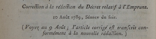Fig. n° 7 : « Correction à la rédaction du Décret relatif à l'Emprunt ». Coll. Baudouin, vol. 1, p. 58